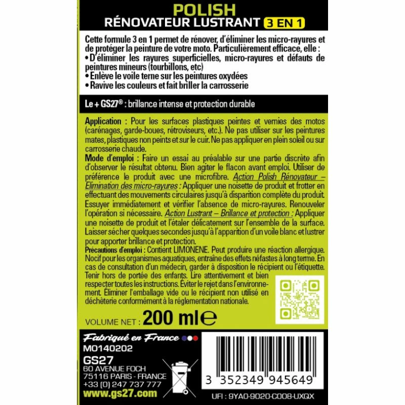 GS27 Polish Renovateur Lustrant 3en1 200ml (6) 4 GS27 Polish Renovateur Lustrant 3en1 200ml (6) – Image 2